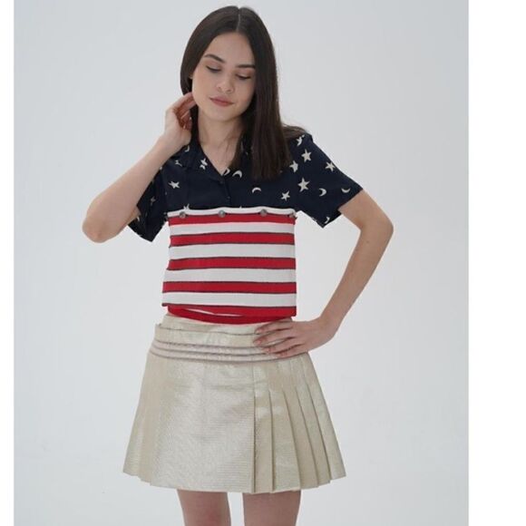 Chanel Mini Gold Cream Skirt Lame Pleated Size 2 - Picture 3 of 14